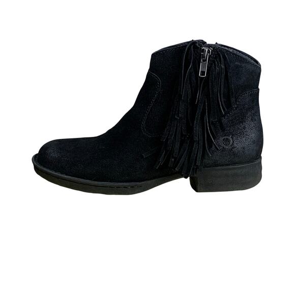 Born Kenia Black Suede Fringe Ankle Boots Boho Western Style Women’s Size 7M - Picture 1 of 12